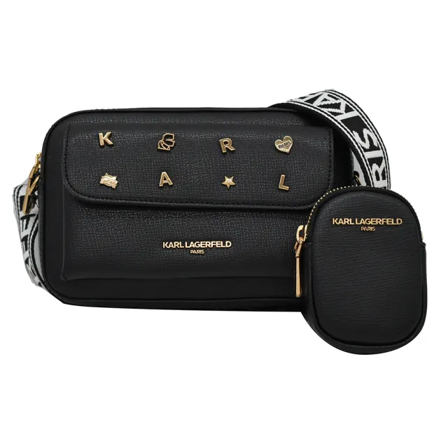 【KARL LAGERFELD 卡爾】卡爾老佛爺金屬飾邊二合一相機包
