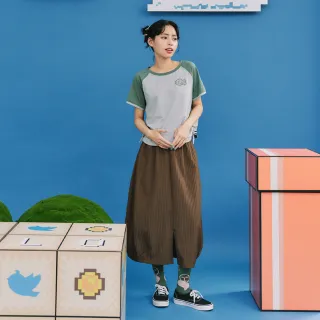 【Dailo】特殊壓條肌理感八分裙(綠 咖 灰)