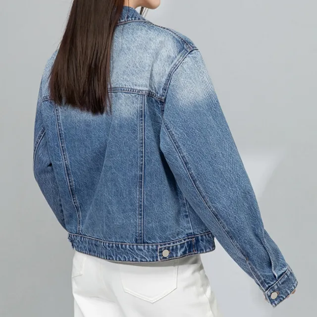 【巴黎精品】女美式牛仔外套丹寧夾克經典牛仔襯衫休閒女裝(漸變短款寬鬆夾克女外套n1kh54)
