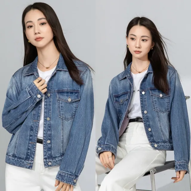 【巴黎精品】女美式牛仔外套丹寧夾克經典牛仔襯衫休閒女裝(漸變短款寬鬆夾克女外套n1kh54)