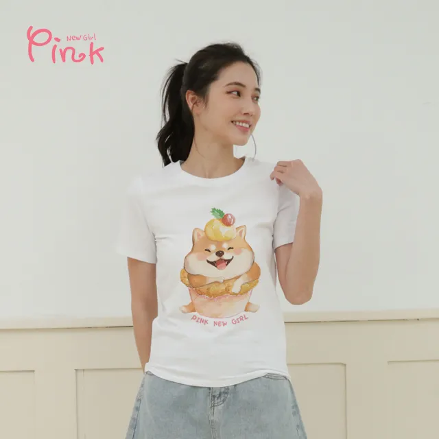 【PINK NEW GIRL】隱身柴犬蛋糕插畫風舒棉T(2色)