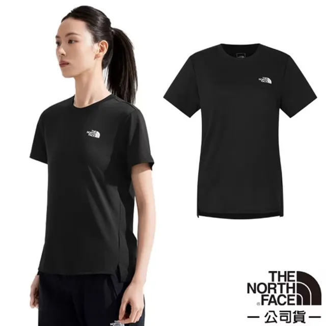 【The North Face】女 吸濕排汗短袖T恤.圓領套頭衫.運動休閒上衣(8DFJ-JK3 黑色)