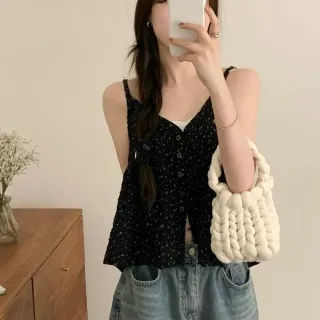 【D.studio】韓版法式夏天女裝復古薄款小碎花背心(小可愛 女裝 衣服 短版上衣 小背心 夏天女裝 V427)
