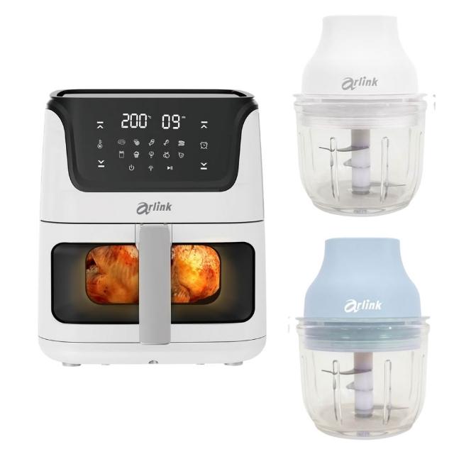 【Arlink】黑白大廚 液晶觸控6L透視氣炸鍋 AF-808 +鬆搗菜菜籽 電動食物調理機 AG270C(氣炸鍋/玻璃氣炸鍋)