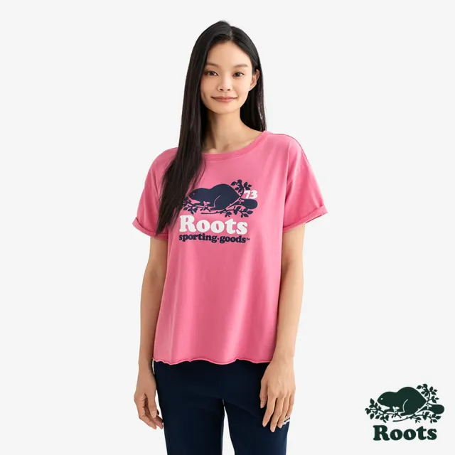 【Roots】Roots女裝- BEAVER 短袖上衣(粉紅玫瑰色)