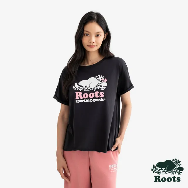 【Roots】Roots女裝- BEAVER 短袖上衣(石墨黑)