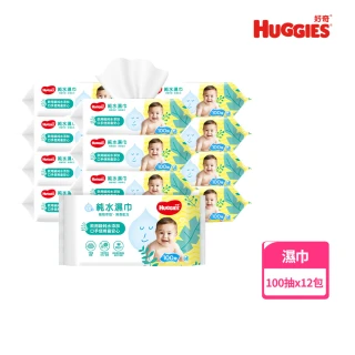 活動用【HUGGIES 好奇】純水植萃保水濕巾100抽x12包/箱(濕巾.純水.嬰兒)