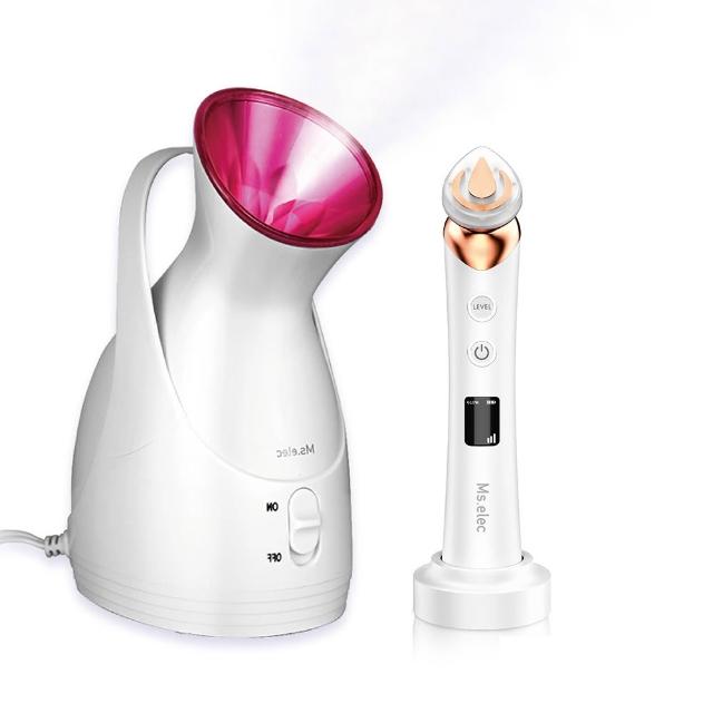 【Ms.elec 米嬉樂】暖霧保濕蒸臉機+全效水光美容儀 HS-002+SV-003(晶透潤肌組)