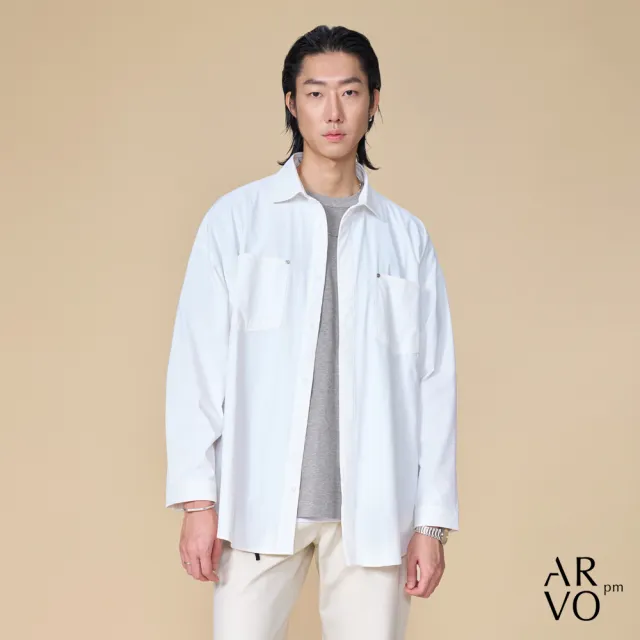 【ARVOpm】男女同款 質感雙口袋寬鬆襯衫-兩色任選(限時6折)