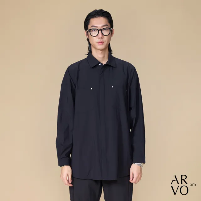 【ARVOpm】男女同款 質感雙口袋寬鬆襯衫-兩色任選(限時6折)