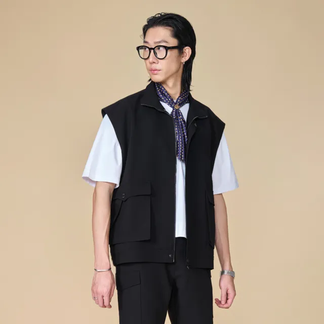 【ARVOpm】男女同款 立體袋蓋口袋黑色休閒背心00172504102(限時6折)
