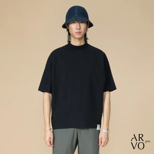 【ARVOpm】男女同款 藏青小高領寬版短袖T恤00212502104(限時6折)