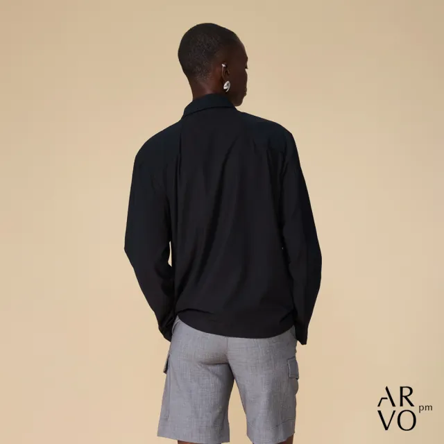 【ARVOpm】男女同款 拉鍊口袋黑色拼接襯衫00082504104(雙11限定)