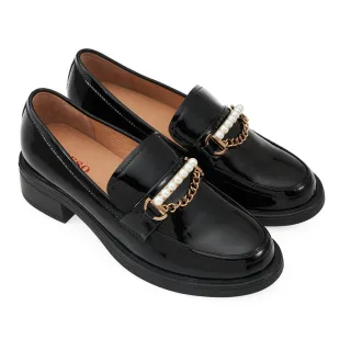 【A.S.O 阿瘦集團】BESO LADY GO系列-漆皮鍊條飾釦厚底樂福鞋(女鞋_黑色_網路限定)