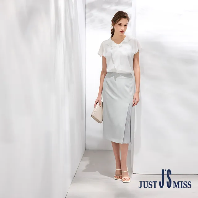 【Just J’S Miss】優雅素色拼接壓摺中長裙