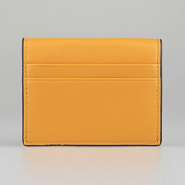 【Michael Kors】MK MICHAEL KORS Hamilton Legacy 鎖頭金字LOGO牛皮2卡釦式卡片零錢包(橘黃)