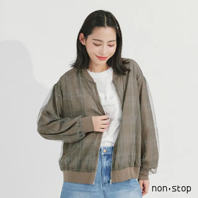 【non-stop】輕霧透感格紋網紗外套-1色