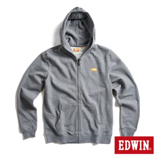 【EDWIN】男裝 仿牛仔拼接印花連帽外套(灰色)