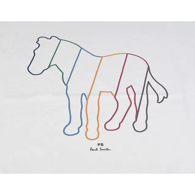 【Paul Smith】PAUL SMITH 草寫LOGO彩色線條斑馬圓領短袖T恤(男款/奶油白)