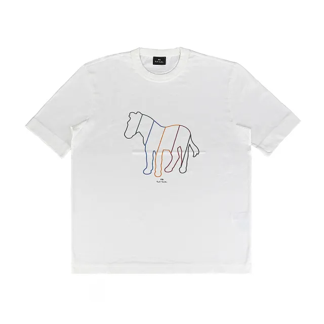 【Paul Smith】PAUL SMITH 草寫LOGO彩色線條斑馬圓領短袖T恤(男款/奶油白)
