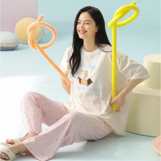 【巴黎精品】短袖睡衣套裝純棉睡衣親膚透氣居家睡衣寬鬆睡褲大碼休閒女裝(女上衣2色n1km55)