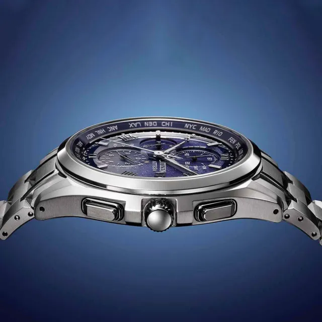 【CITIZEN 星辰】GENTS 星河限定款鈦金屬五局電波三眼計時光動能石英錶 男錶/41.5mm 雙11 (AT8240-66L)