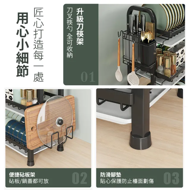廚房收納架 碗盤瀝水架(三層帶瀝水架 晾碗架置物架 水槽置物架) LL