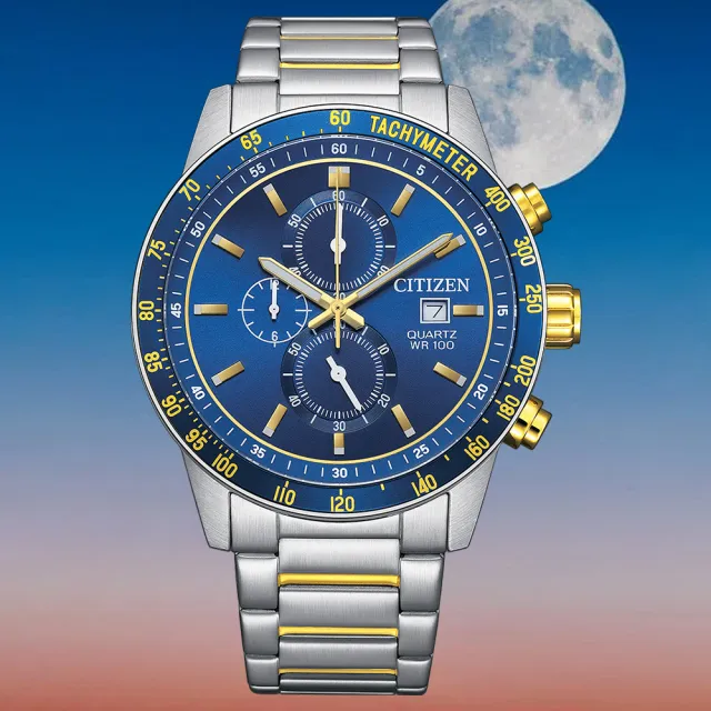 【CITIZEN 星辰】Chronograph 海水藍三眼計時男錶/44mm 父親節 (AN3684-59L)