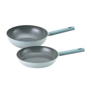 【LocknLock 樂扣樂扣】官方直營 ECO BLUE鍛造陶瓷不沾IH雙鍋組 30cm(平煎鍋+炒鍋/IH可用鍋)