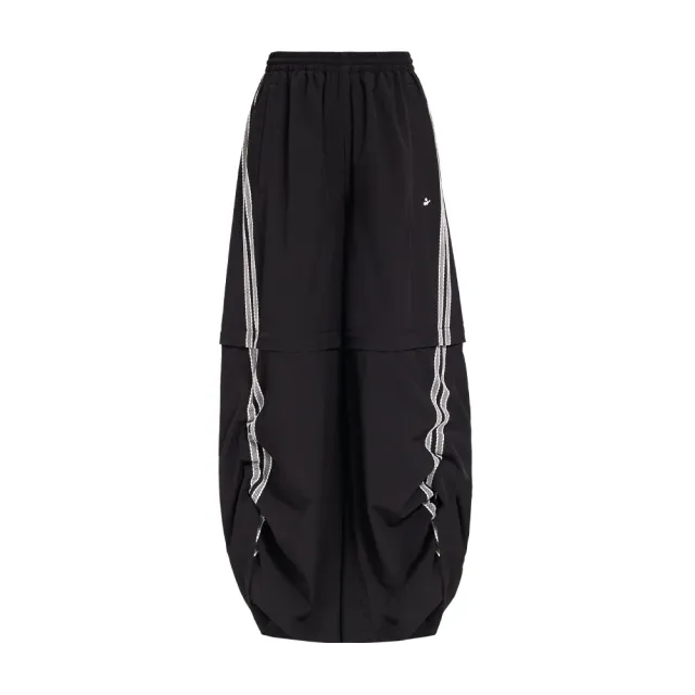 【YUANDONGLI 元動力】兩穿式蕾絲邊條闊腿運動褲(黑;S-L;4251326605)