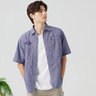 【JEEP】男裝 率性牛仔風壓線短袖襯衫(藍色)