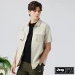 【JEEP】男裝 機能造型口袋工裝短袖襯衫(沙色)