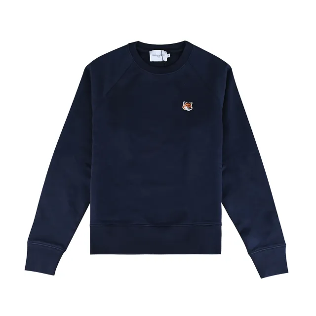 【Maison Kitsune】Maison Kitsun☆ 布標貼LOGO狐狸頭造型純棉插肩長袖T恤(女款/海軍藍)
