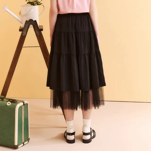 【OUWEY 歐薇】緹花織紋布蛋糕層次紗裙(黑；S-L；3252232219)