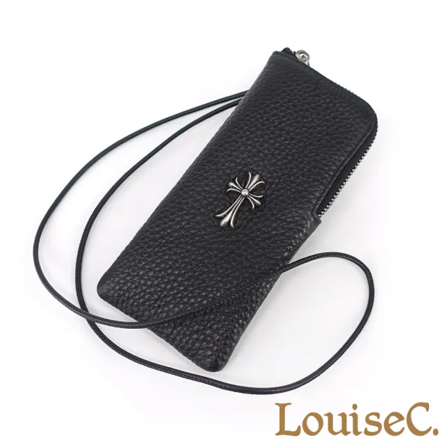 【LouiseC.】雙11 Tree House 牛皮 眼鏡墨鏡收納真皮包 黑色 附頸掛背帶 真皮包包 CC086-05