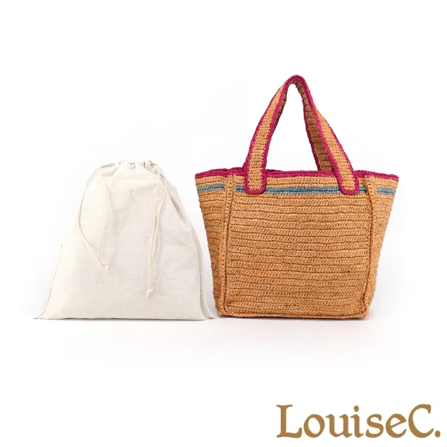【LouiseC.】雙11 Tree House 天然拉菲草 手工編織 度假風 肩背托特TOTE包 茶色 可拆式內袋設計 CC31333