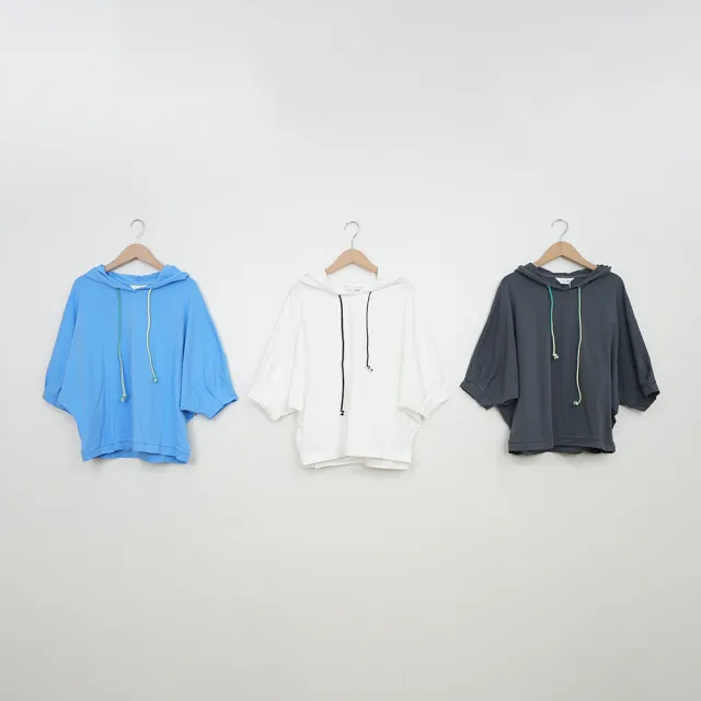 【Dailo】彩色棉繩寬鬆連棉短袖上衣(藍 白 灰/魅力商品)