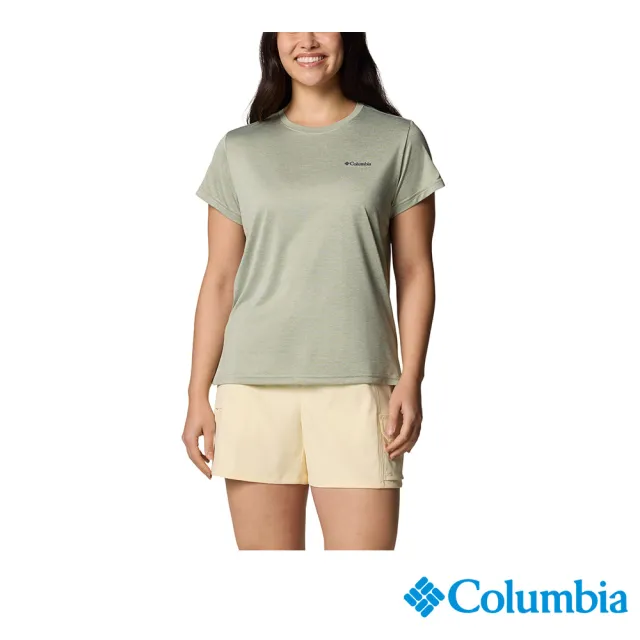 【Columbia 哥倫比亞】女款- 快排短袖上衣-灰綠色(UAR33490GG/JS)