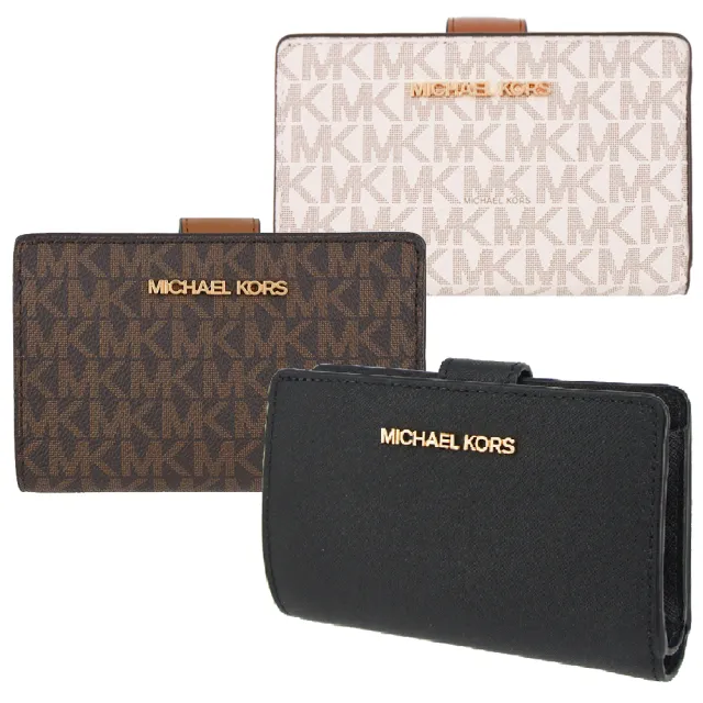 【Michael Kors】JET SET TRAVEL系列 金字LOGO 防刮皮革 7卡 拉鍊 對折 中夾(多色任選)