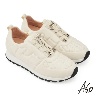 【A.S.O 阿瘦集團】A.S.O 健康按摩系列-車線設計內增高真皮休閒鞋(女鞋_米色)