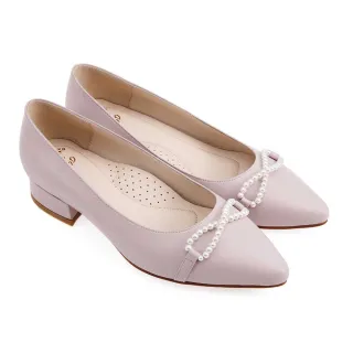 【A.S.O 阿瘦集團】A.S.O 窩心系列-珍珠尖楦淺口真皮低跟鞋(女鞋_粉紅)