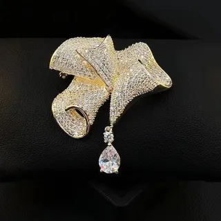 【ANGEL】輕奢銀杏水鑽女款多功能胸針別針(金色)