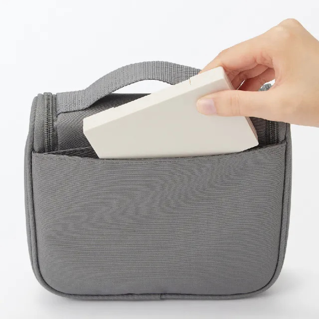 【MUJI 無印良品】聚酯纖維吊掛盒型收納包/灰白 約16x19x6cm
