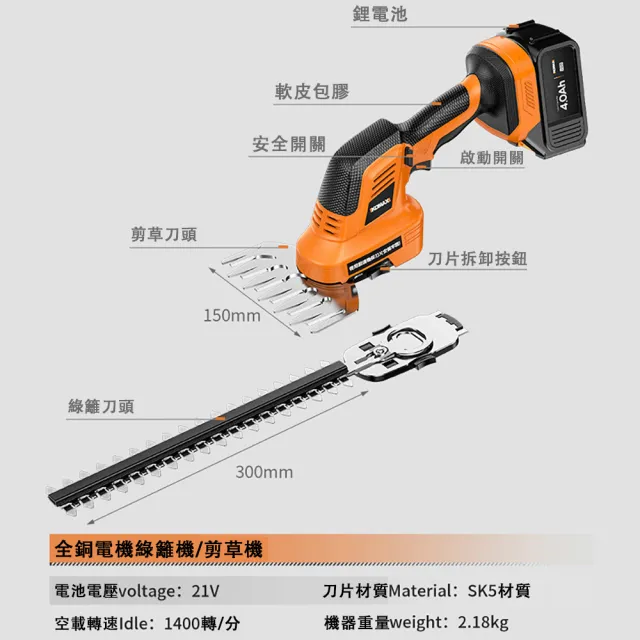 【巧可】電動綠籬兩用修剪機 充電式修枝剪 小型全銅割草機 采茶葉園林剪草機