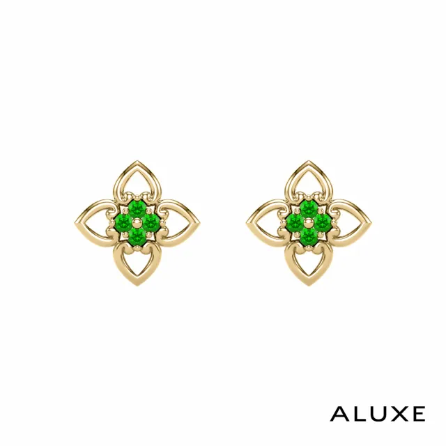 【ALUXE 亞立詩】10K金 綠色沙弗萊石 寶石耳環 金色鏤空 迪士尼 阿拉丁系列 EEDA003