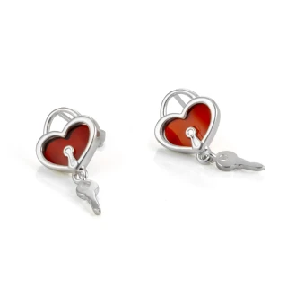 【Woogie武吉珠寶】琥珀蜜蠟設計師手作愛心鑰匙耳環(血珀蜜蠟可選)