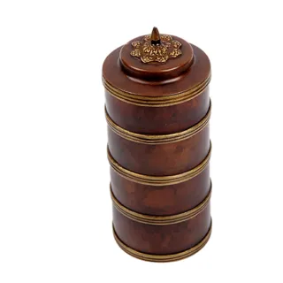 【十方佛教文物】藏密紅銅寶罐四層米盒(平安財運順利)