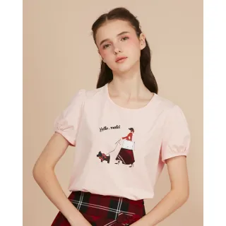 【SCOTTISH HOUSE】LOGO拼格短袖棉T-黑/粉 CIWB1203