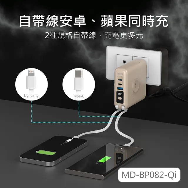 台灣製造10000mAh 30W多功能磁吸無線充行動電源(手錶/耳機/自帶線/可拆卸充電頭)