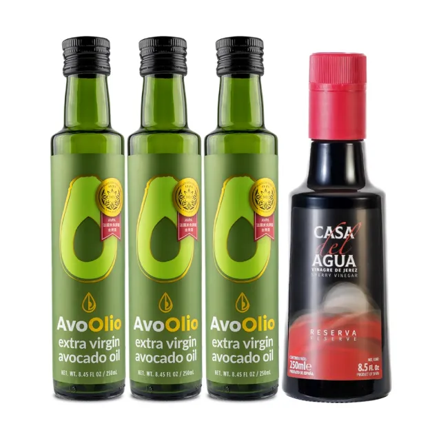 【AvoOlio 艾酪芙】特級初榨酪梨油250mlx3入(加贈西班牙雪莉紅酒醋250ml)